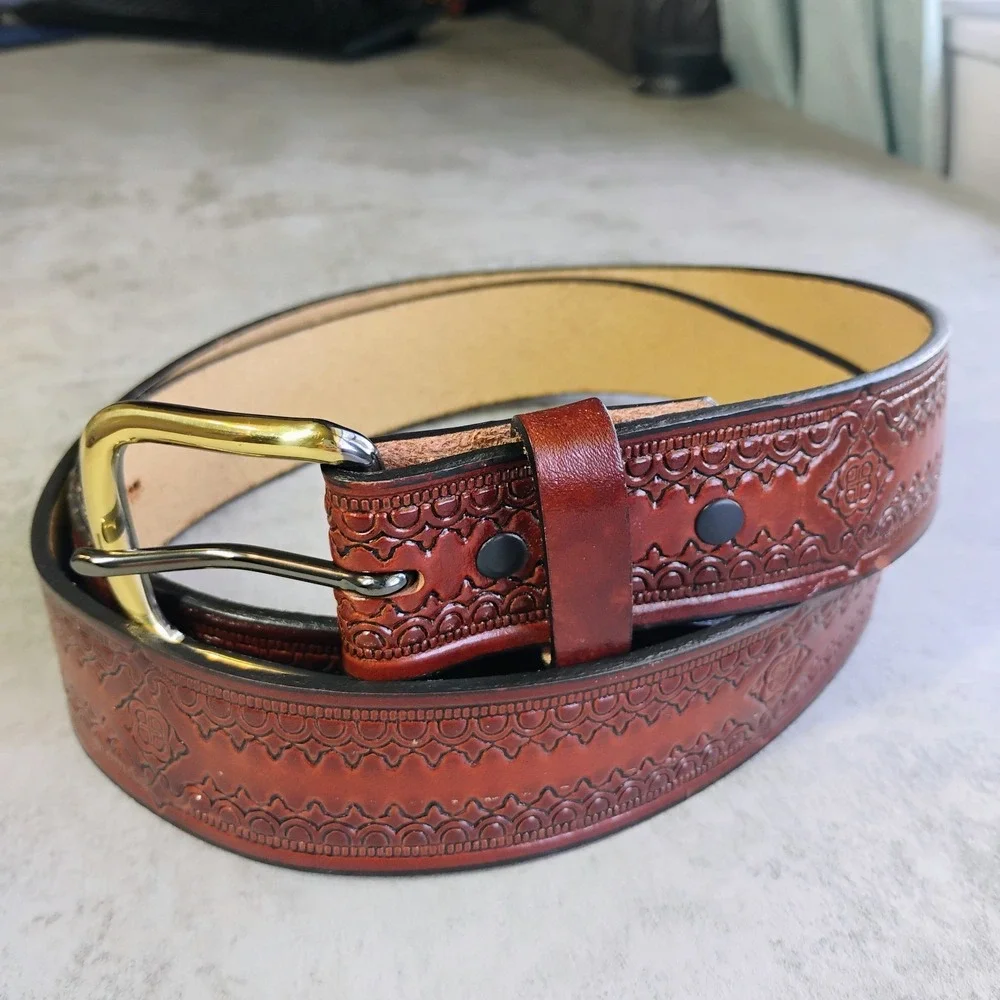 Vintage Stamped Brown Leather Belt Mens 42 Inch XL Western Boho Made In USA